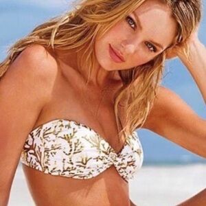 VICTORIA’S Secret Metallic Gold Coral On Ivory Strapless Bikini Top - Size Small